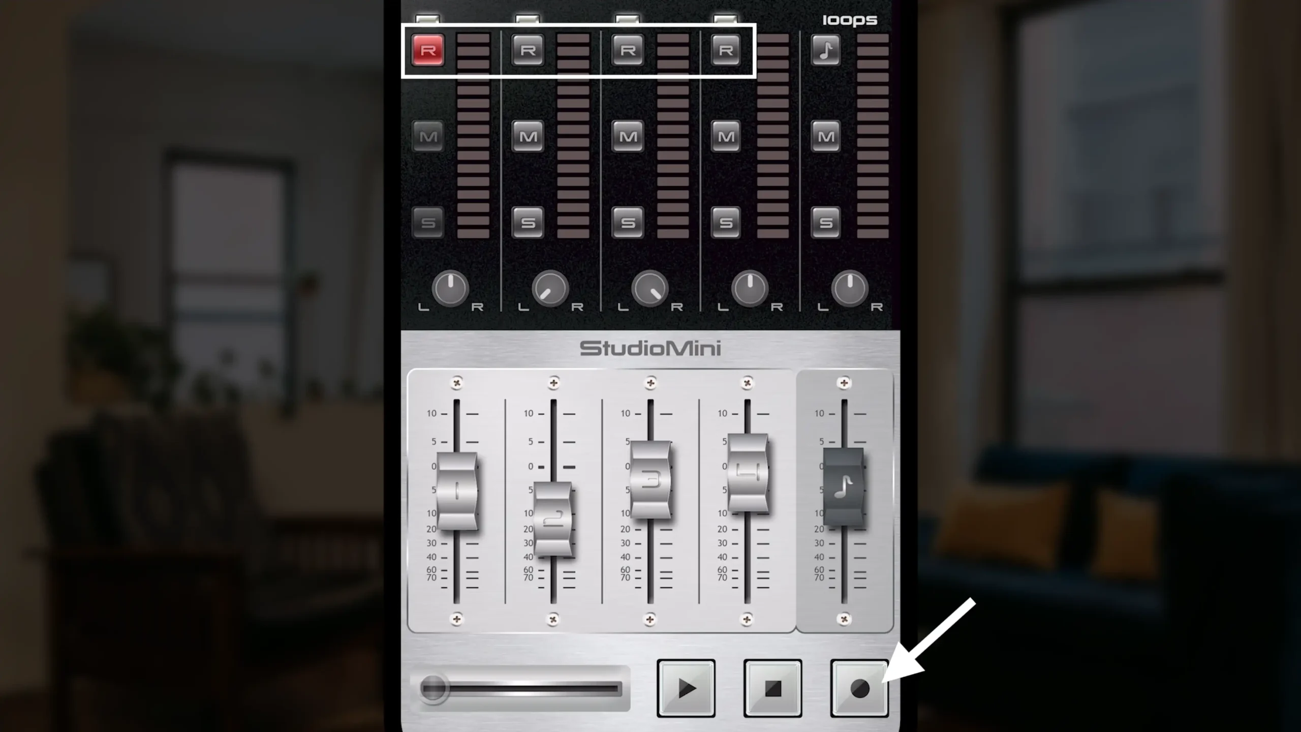 Botón de activación de grabación - Aplicación StudioMini para grabar música